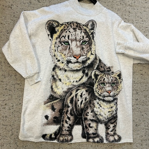 Vintage “Locker Shop” wayyy oversized mock neck leopard sweatshirt excellent con - Picture 10 of 14